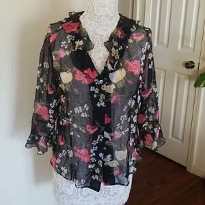Tess Floral 100% Silk Blouse Size 16